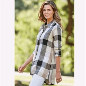 Soft Surroundings Carreaux Plaid Zipper Back Linen Blend Blouse Size 1X